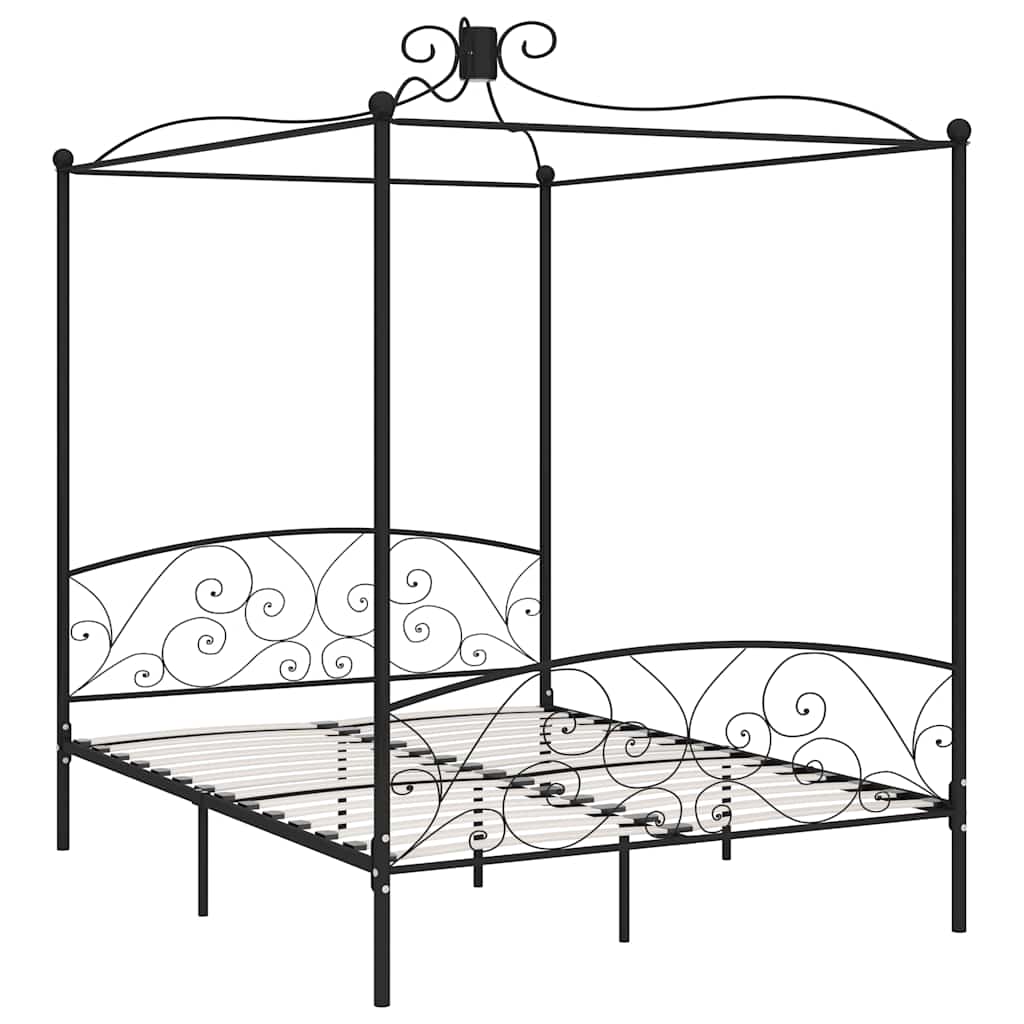 Okvir za krevet s nadstrešnicom crni metalni 180 x 200 cm