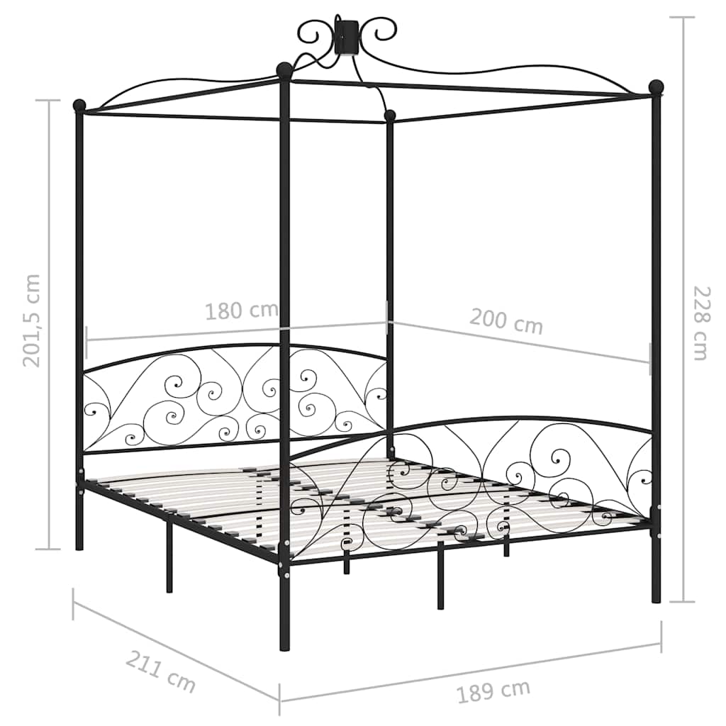 Okvir za krevet s nadstrešnicom crni metalni 180 x 200 cm