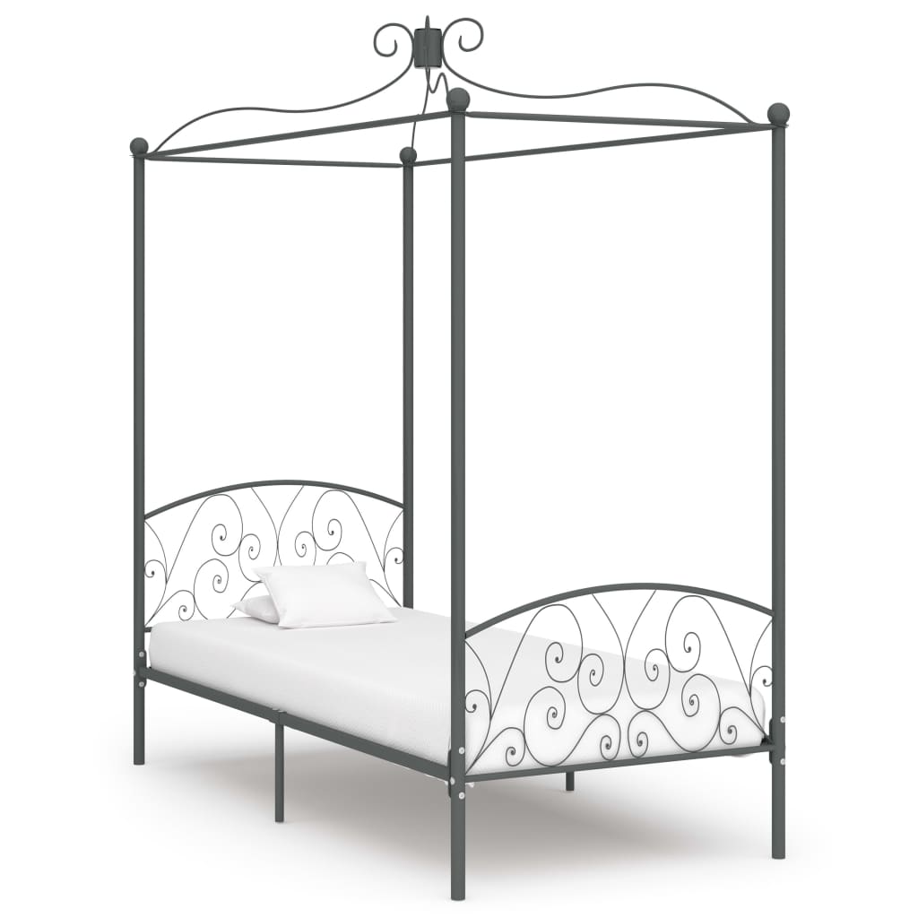 Okvir za krevet s nadstrešnicom sivi metalni 100 x 200 cm