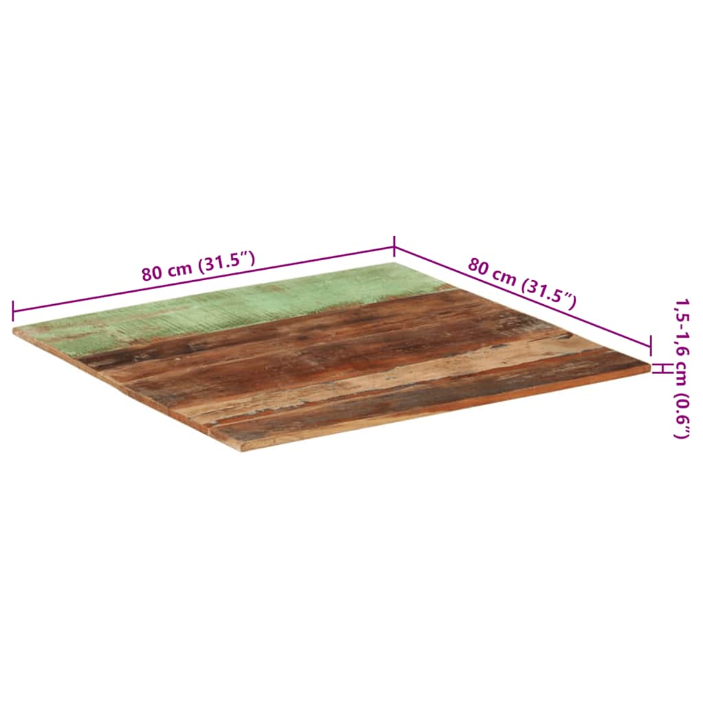 Četvrtasta stolna ploča 80x80 cm 15 - 16 mm od obnovljenog drva