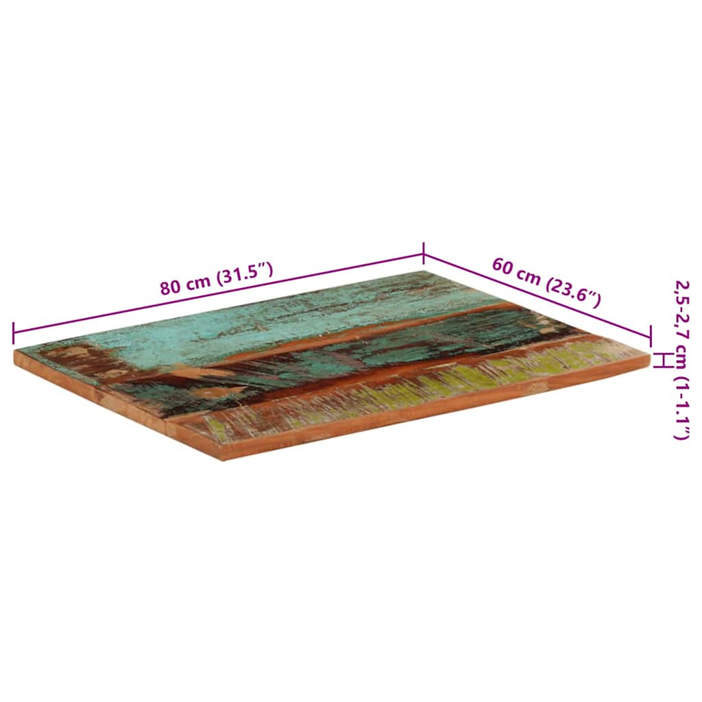 Pravokutna stolna ploča 60 x 80 cm 25 - 27 mm obnovljeno drvo