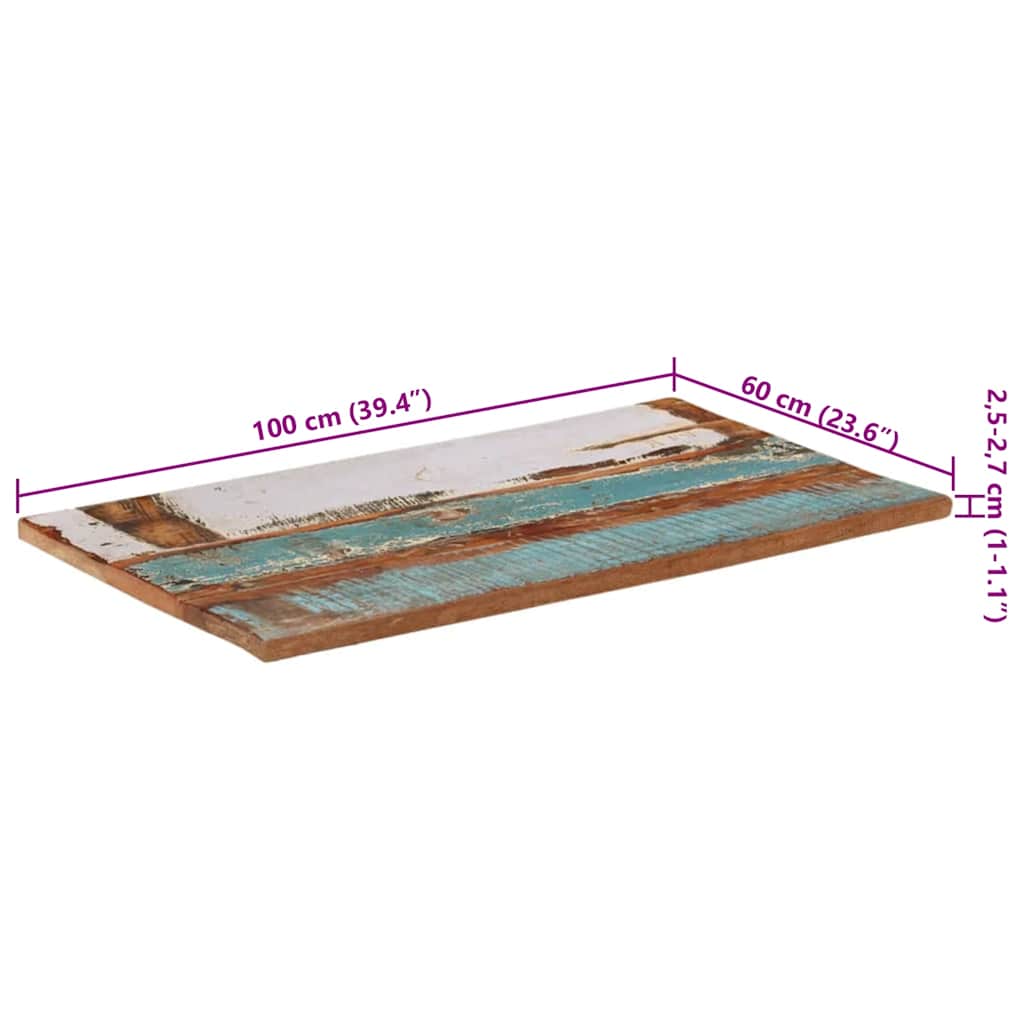 Pravokutna stolna ploča 60 x 100 cm 25 - 27 mm obnovljeno drvo
