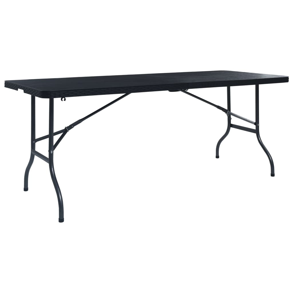 Sklopivi vrtni stol crni 180 x 75 x 72 cm HDPE imitacija ratana