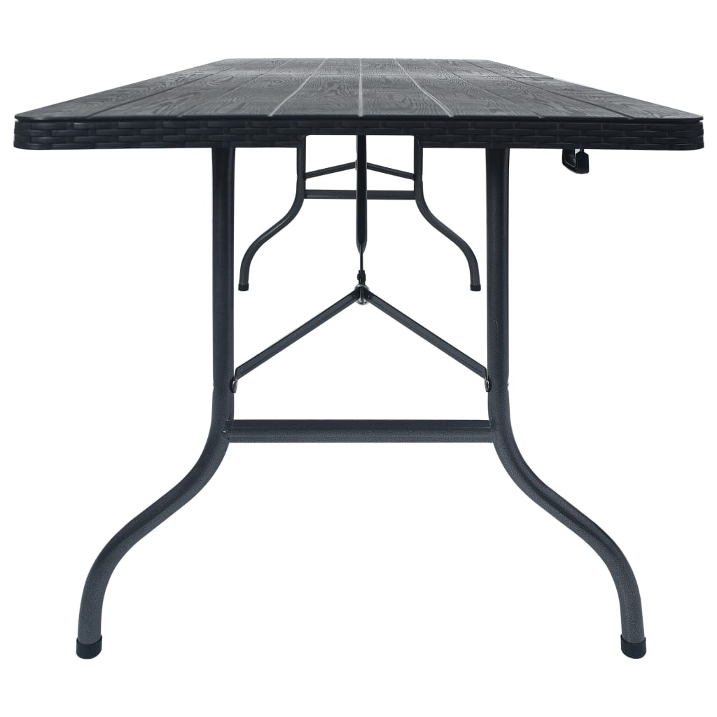 Sklopivi vrtni stol crni 180 x 75 x 72 cm HDPE imitacija ratana