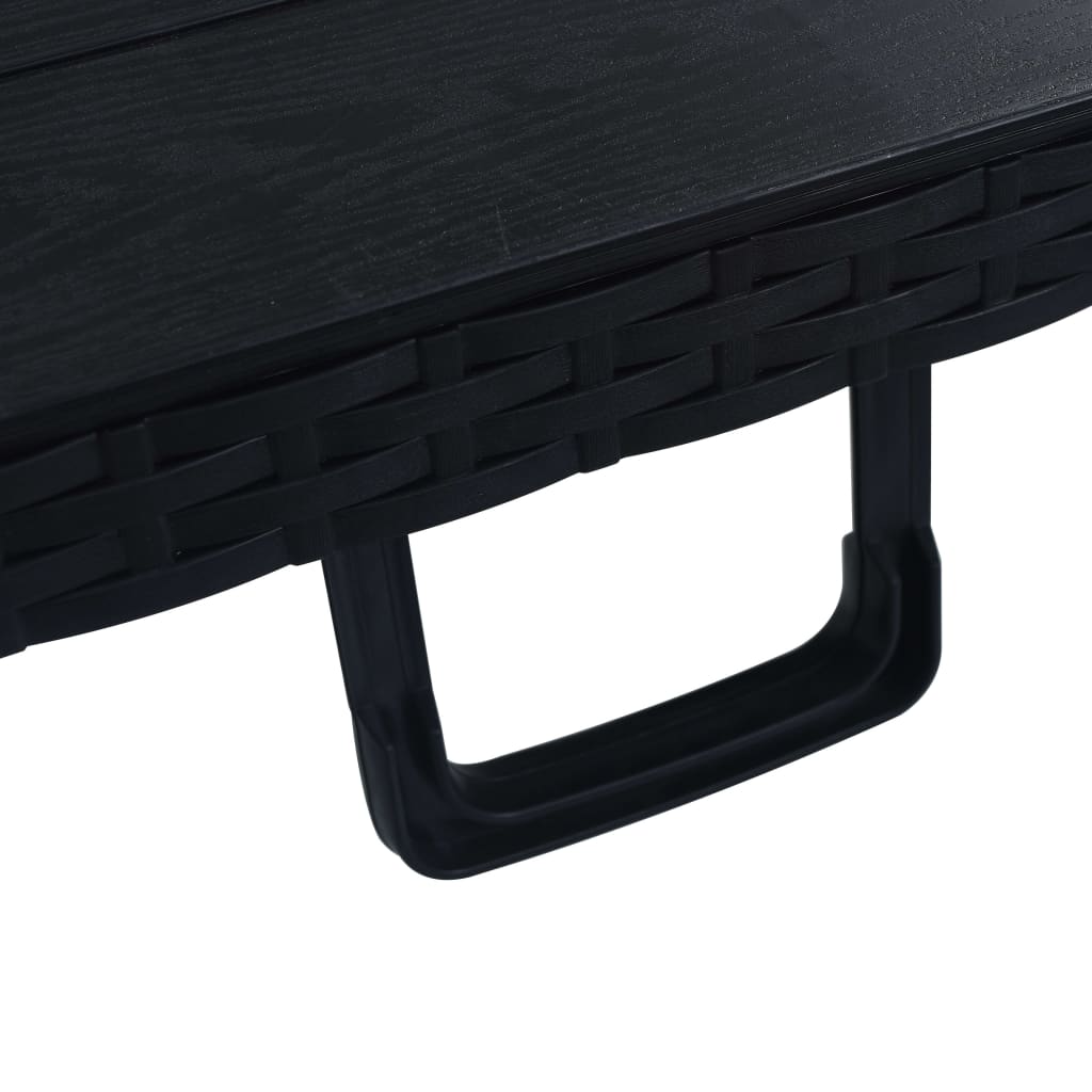 Sklopivi vrtni stol crni 180 x 75 x 72 cm HDPE imitacija ratana