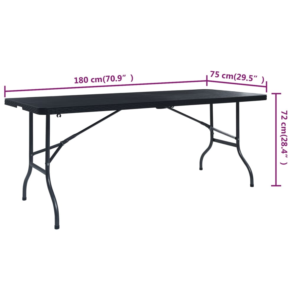 Sklopivi vrtni stol crni 180 x 75 x 72 cm HDPE imitacija ratana