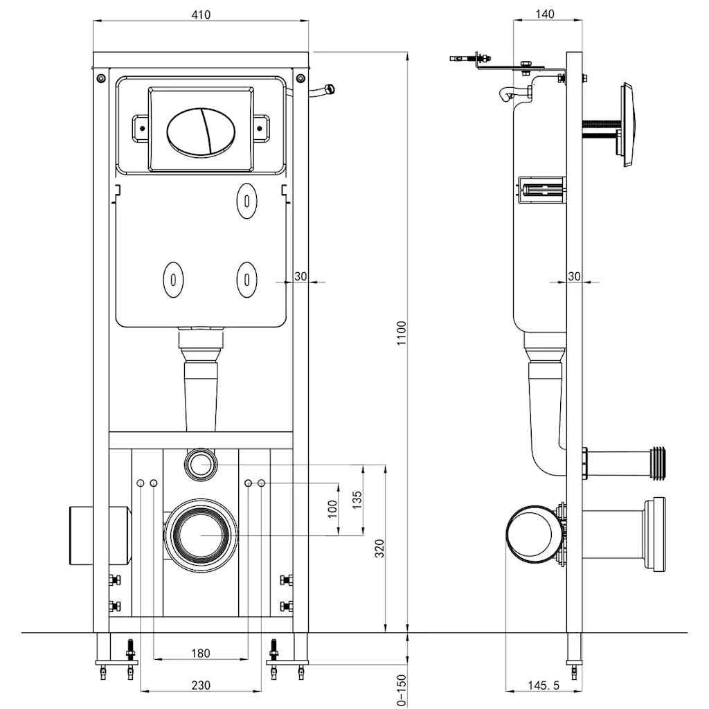 Ugradbeni vodokotlić 11 L 41 x 14 x (110 - 125) cm