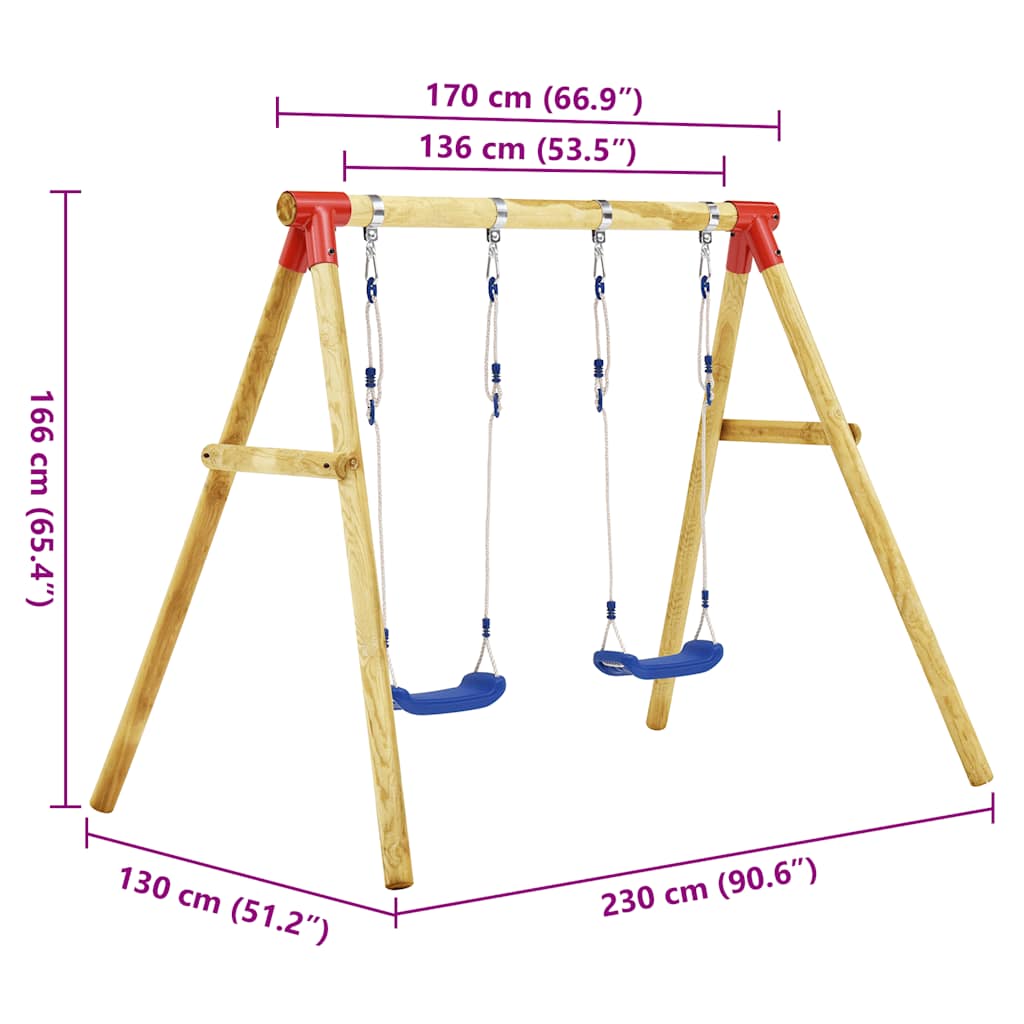 Set ljuljački 230 x 130 x 166 cm od borovine