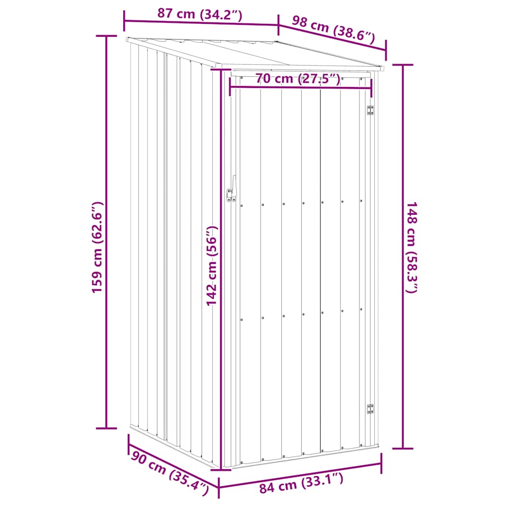 Vrtno spremište smeđe 87 x 98 x 159 cm od pocinčanog čelika