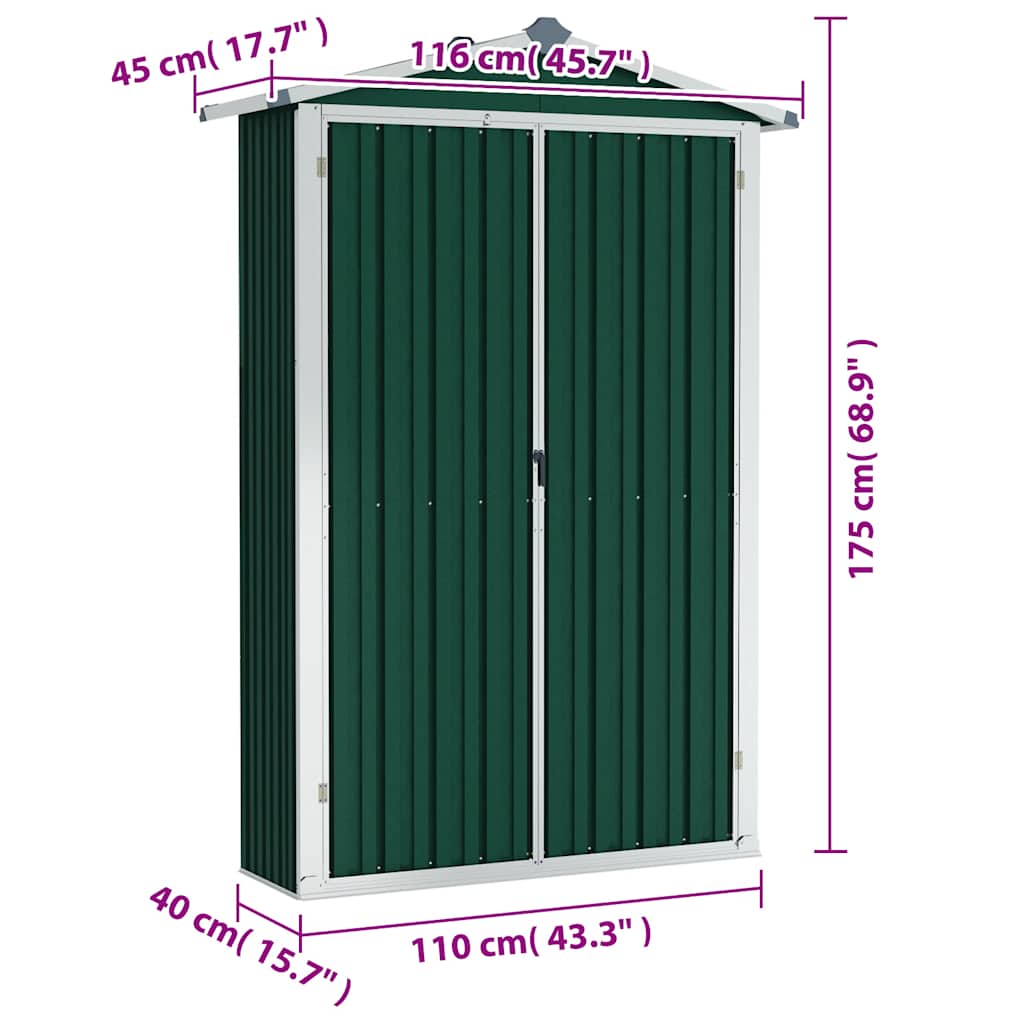 Vrtno spremište zeleno 116x45x175 cm od pocinčanog čelika