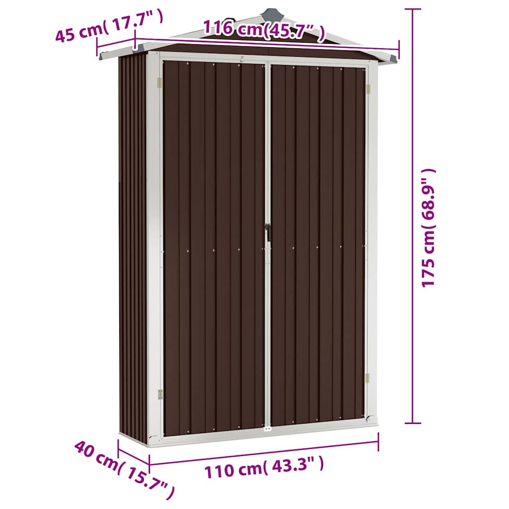 Vrtno spremište smeđe 116x45x175 cm od pocinčanog čelika