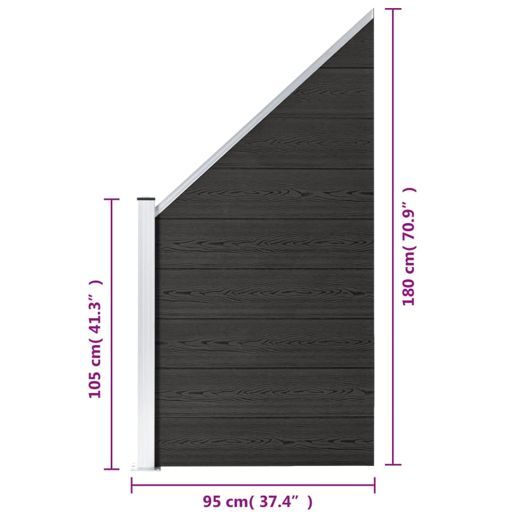 Panel za ogradu WPC 95 x (105 - 180) cm sivi