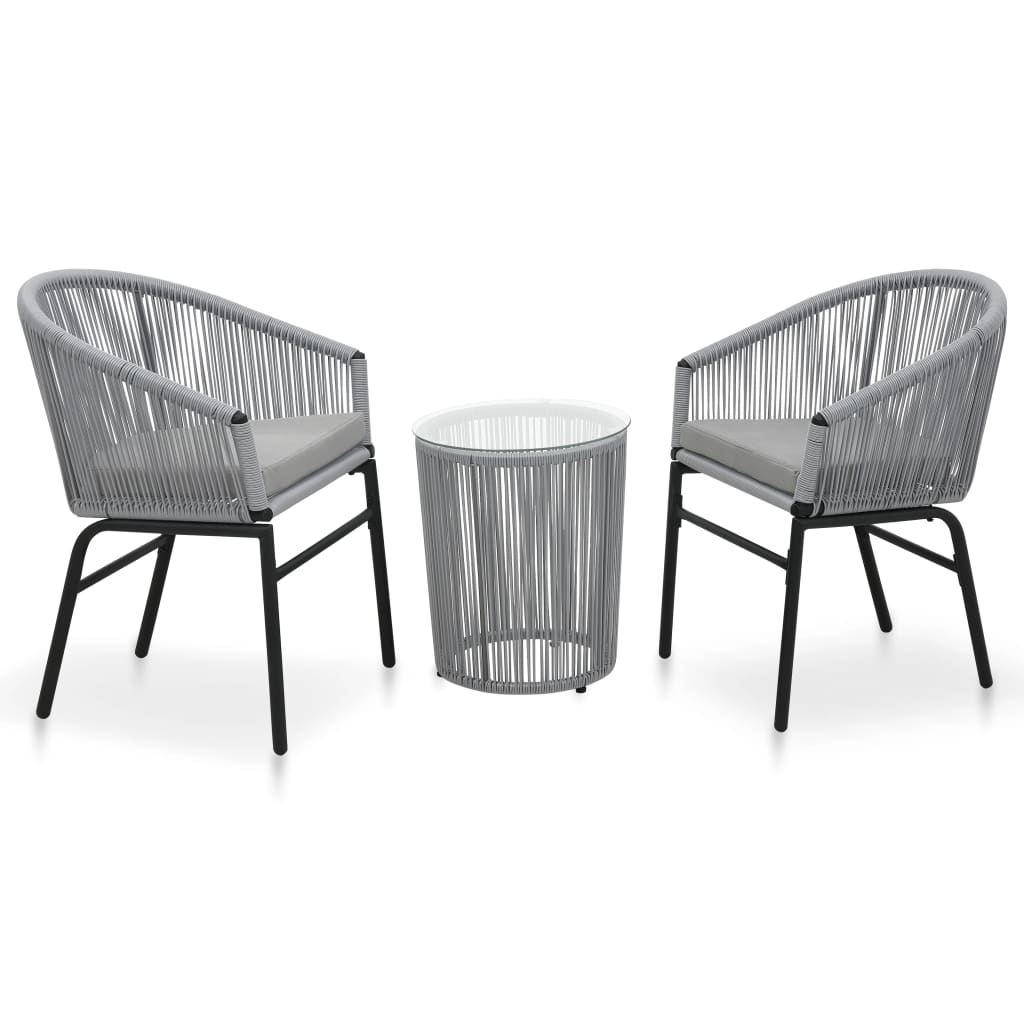 3-dijelni bistro set od PE ratana s jastucima sivi