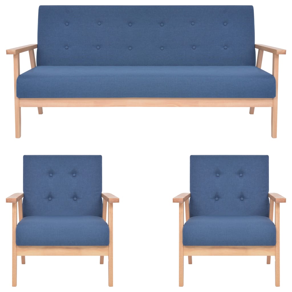 3-dijelni set sofa od tkanine plavi