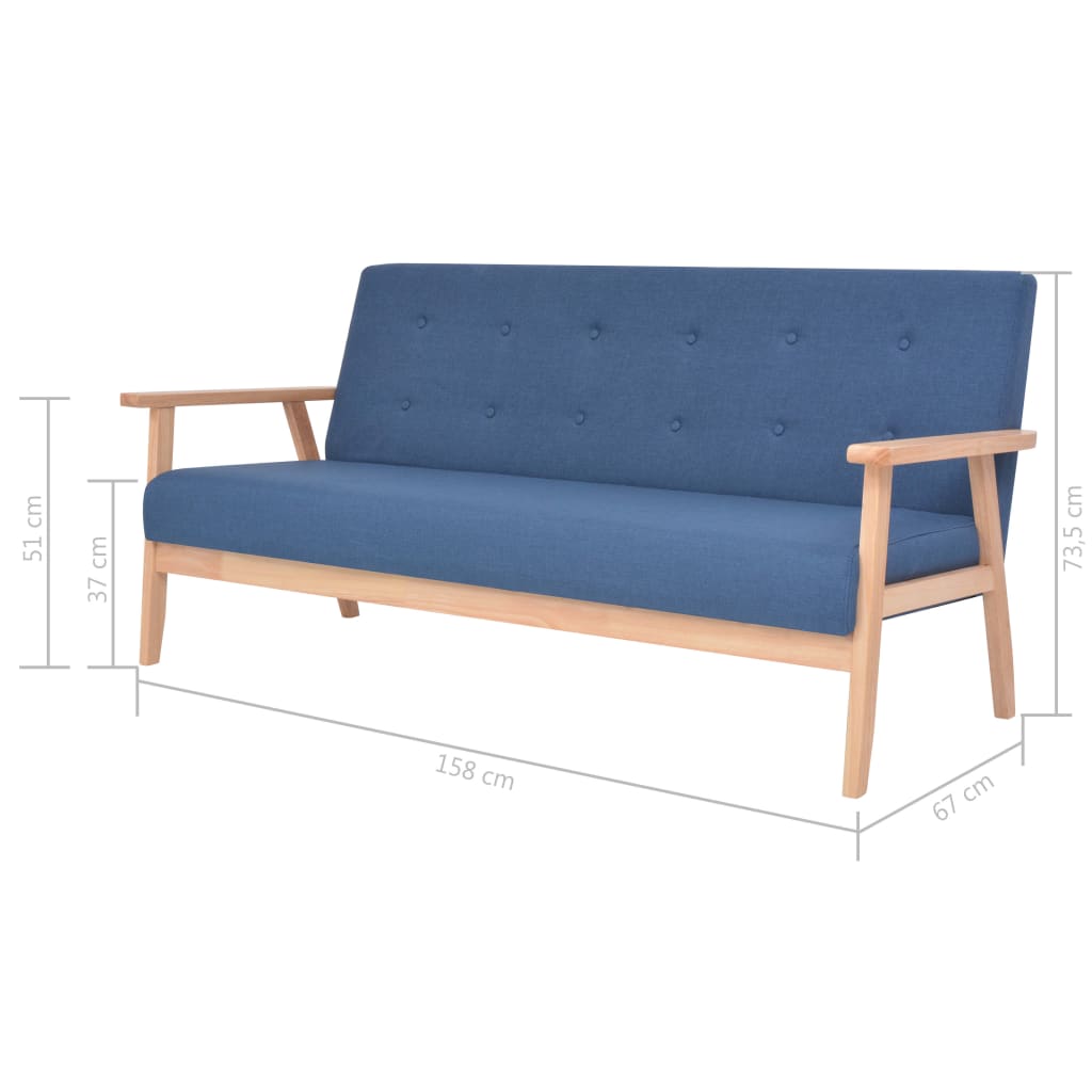 3-dijelni set sofa od tkanine plavi