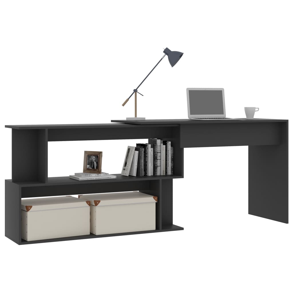 Kutni radni stol sivi 200 x 50 x 76 cm od konstruiranog drva