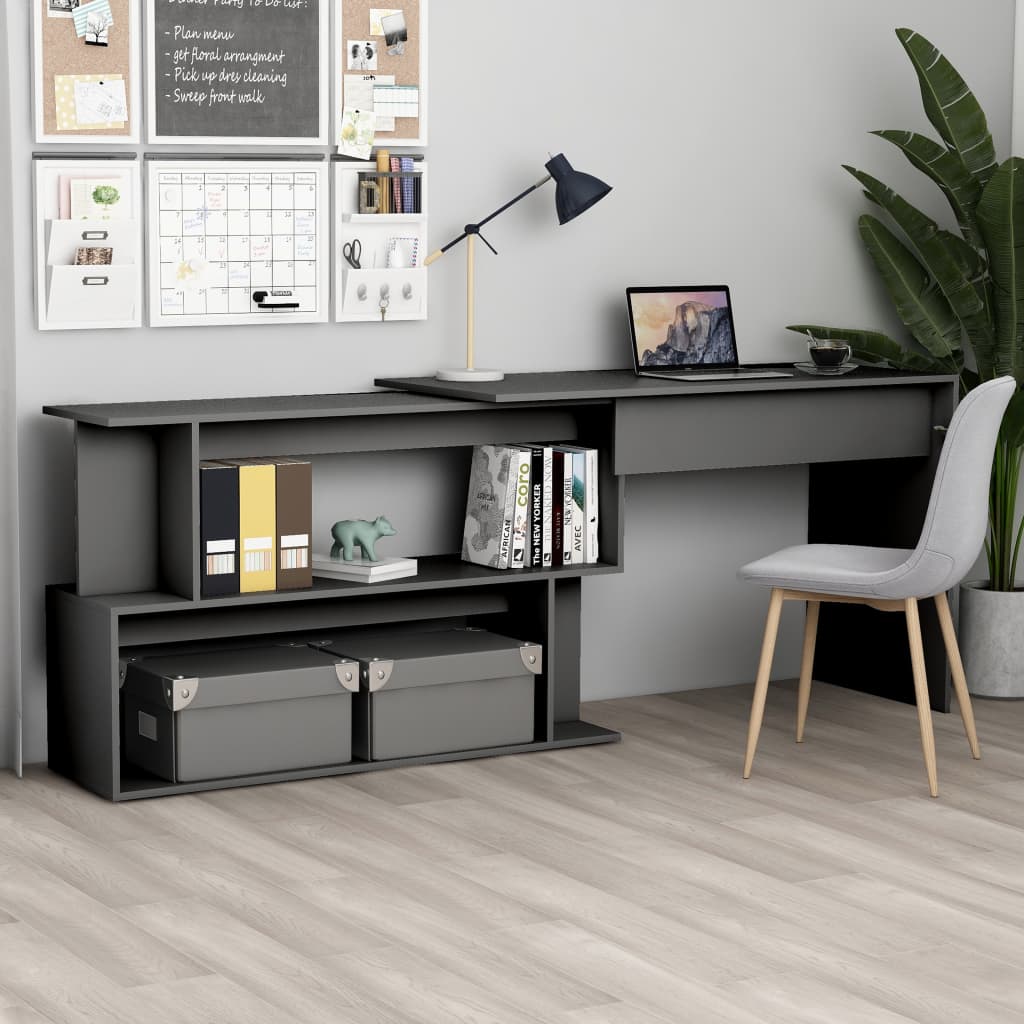 Kutni radni stol sivi 200 x 50 x 76 cm od konstruiranog drva