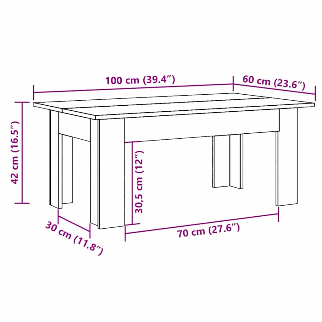 Stolić za kavu bijeli 100 x 60 x 42 cm od konstruiranog drva
