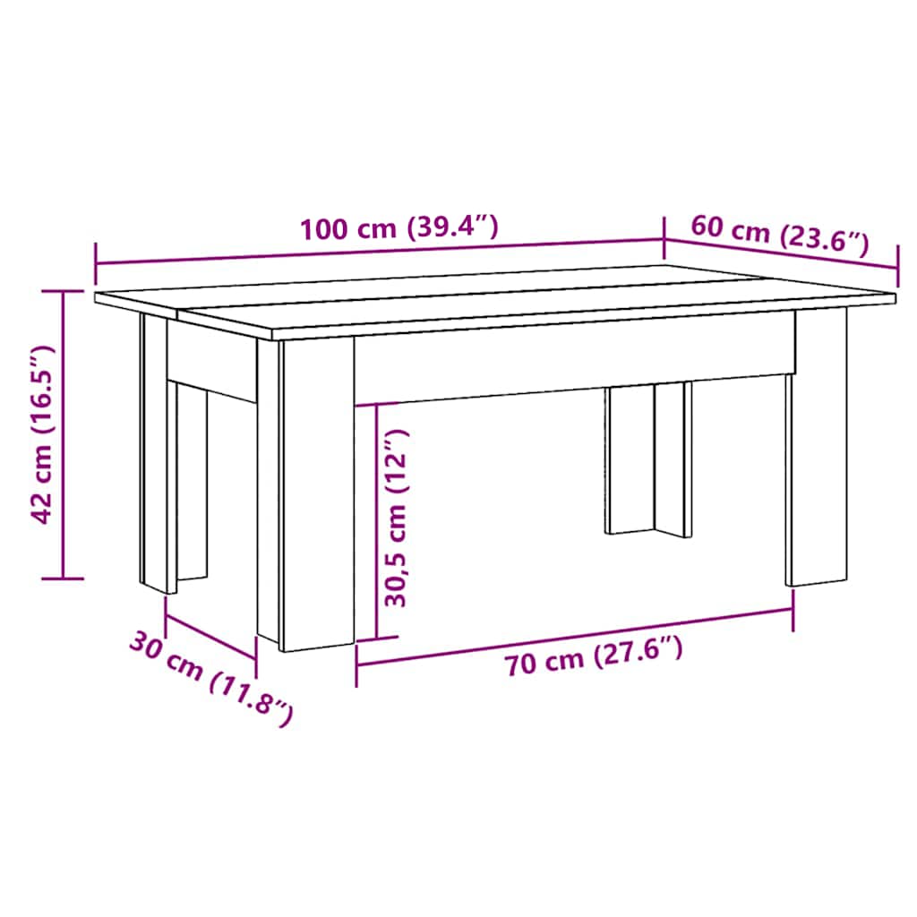 Stolić za kavu crni 100 x 60 x 42 cm od konstruiranog drva