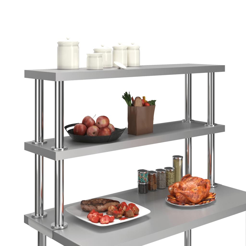 Polica za radni stol s 2 razine 120x30x65 cm nehrđajući čelik