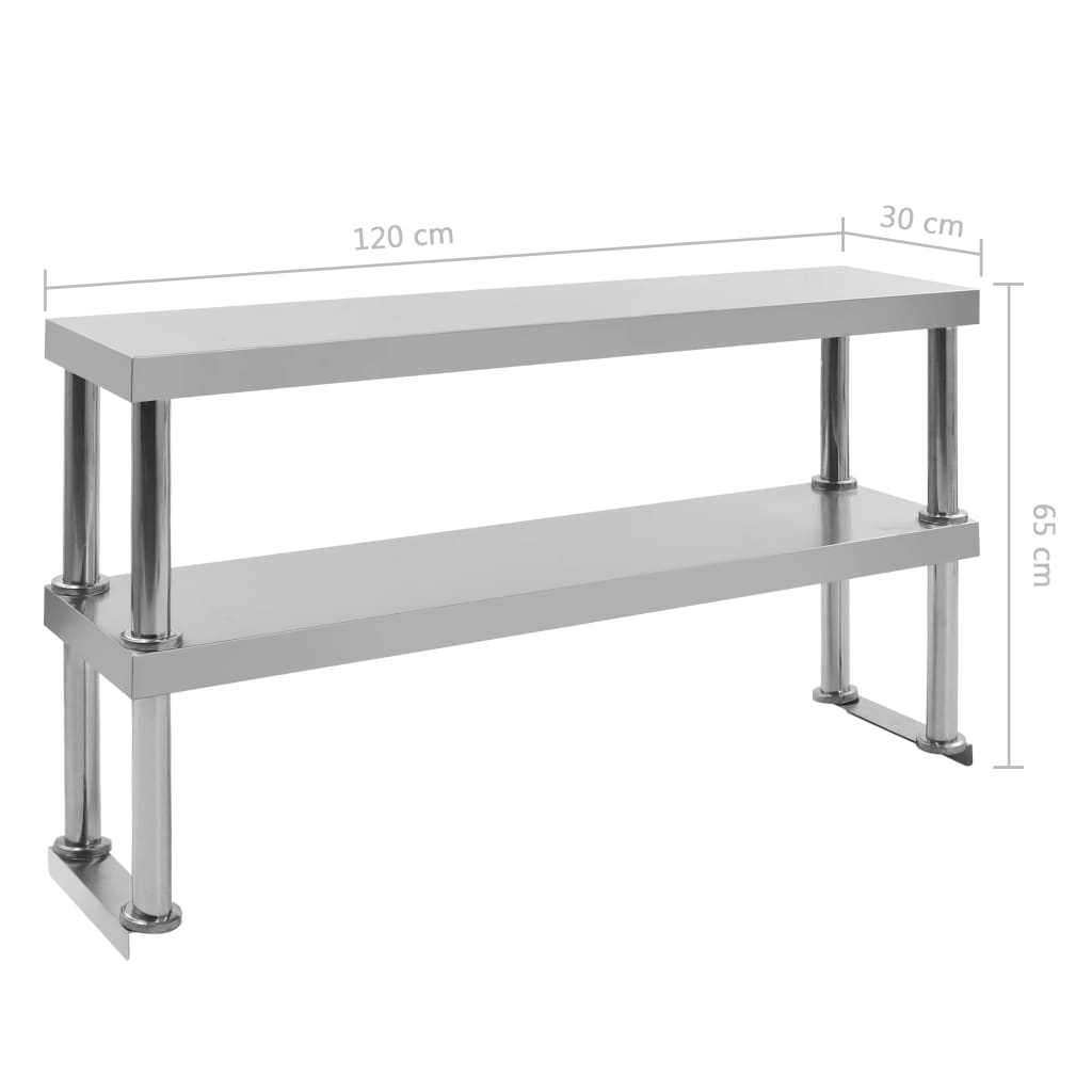 Polica za radni stol s 2 razine 120x30x65 cm nehrđajući čelik