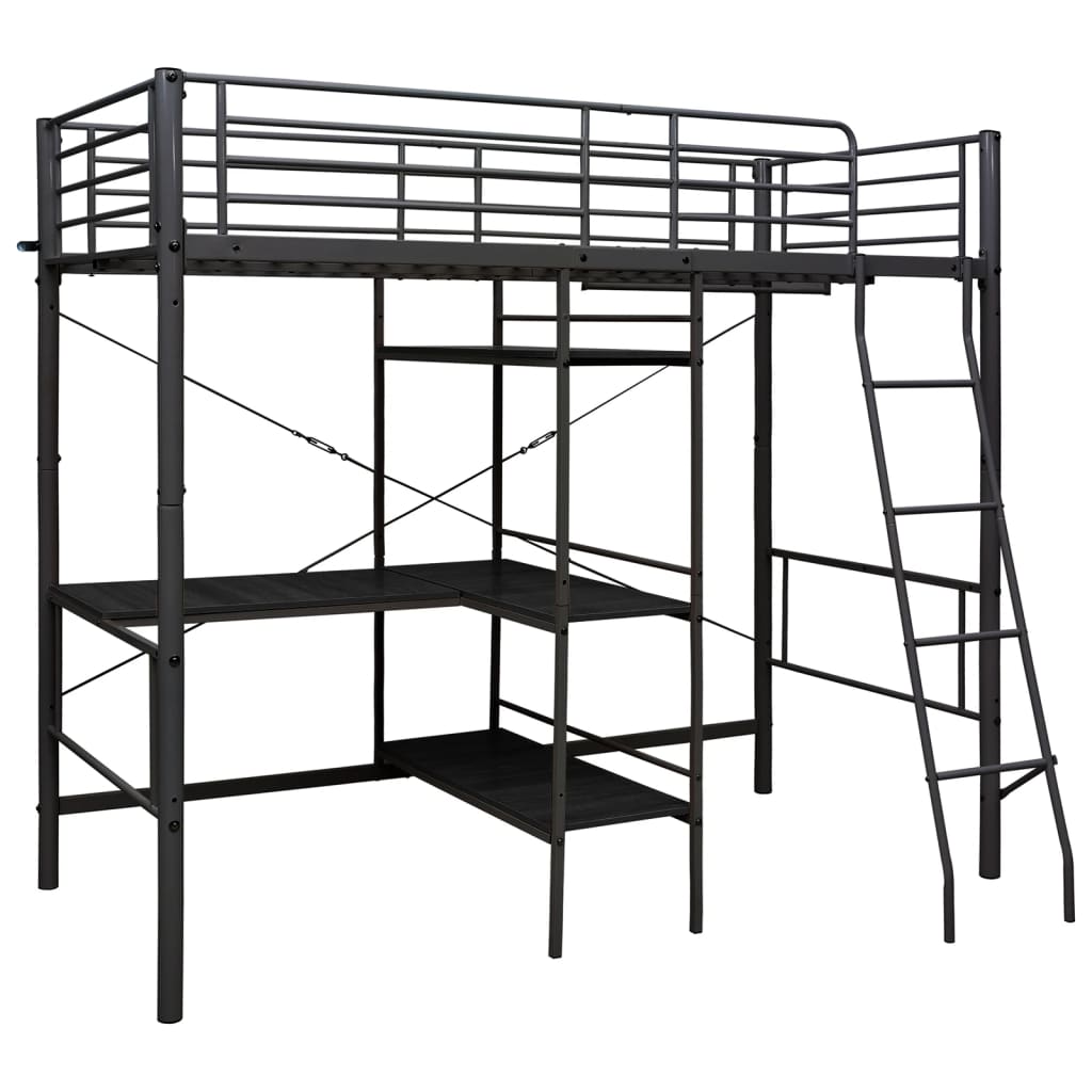 Krevet na kat sa stolićima u okviru crni metalni 90 x 200 cm
