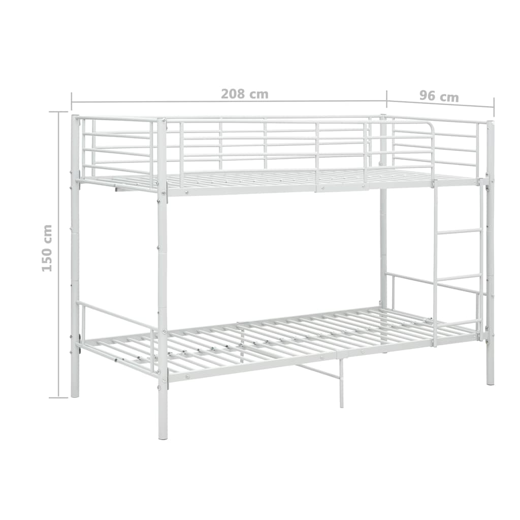 Krevet na kat bijeli metalni 90 x 200 cm