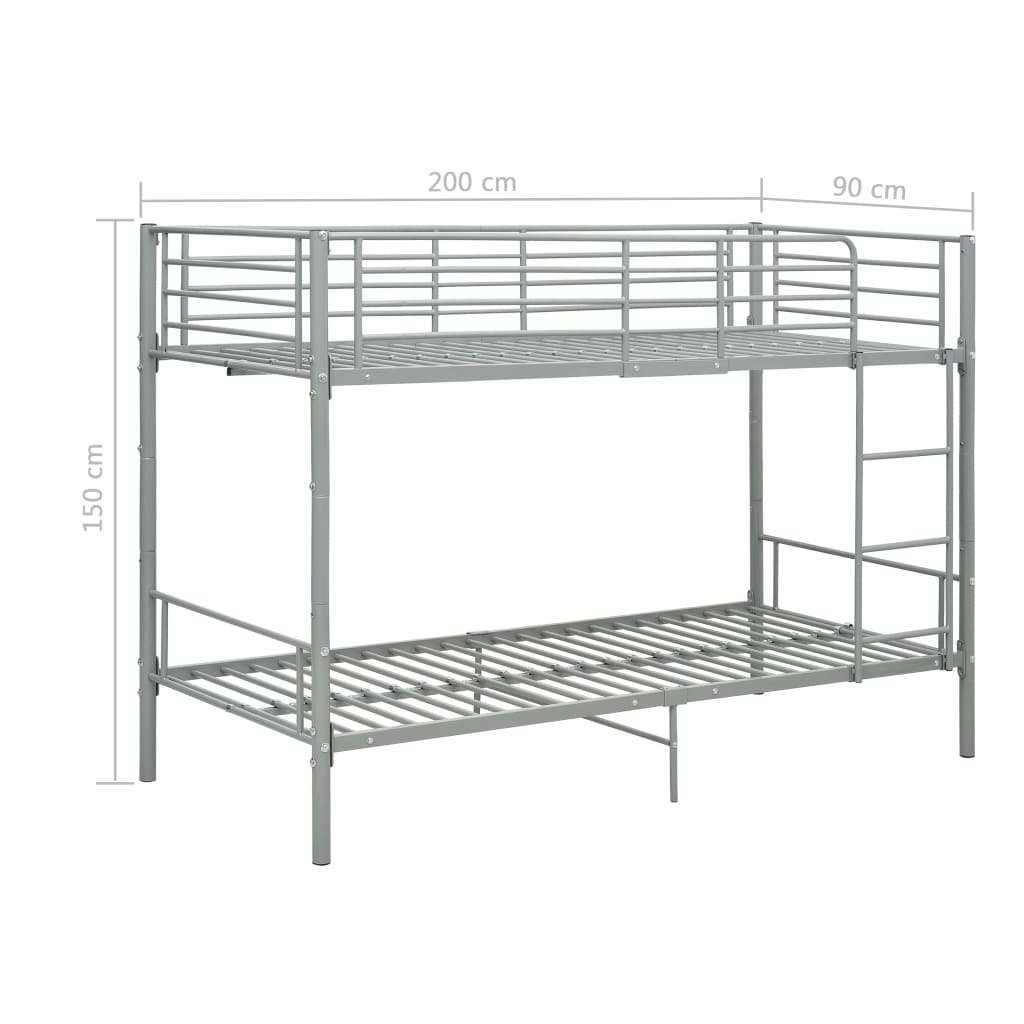 Krevet na kat sivi metalni 90 x 200 cm