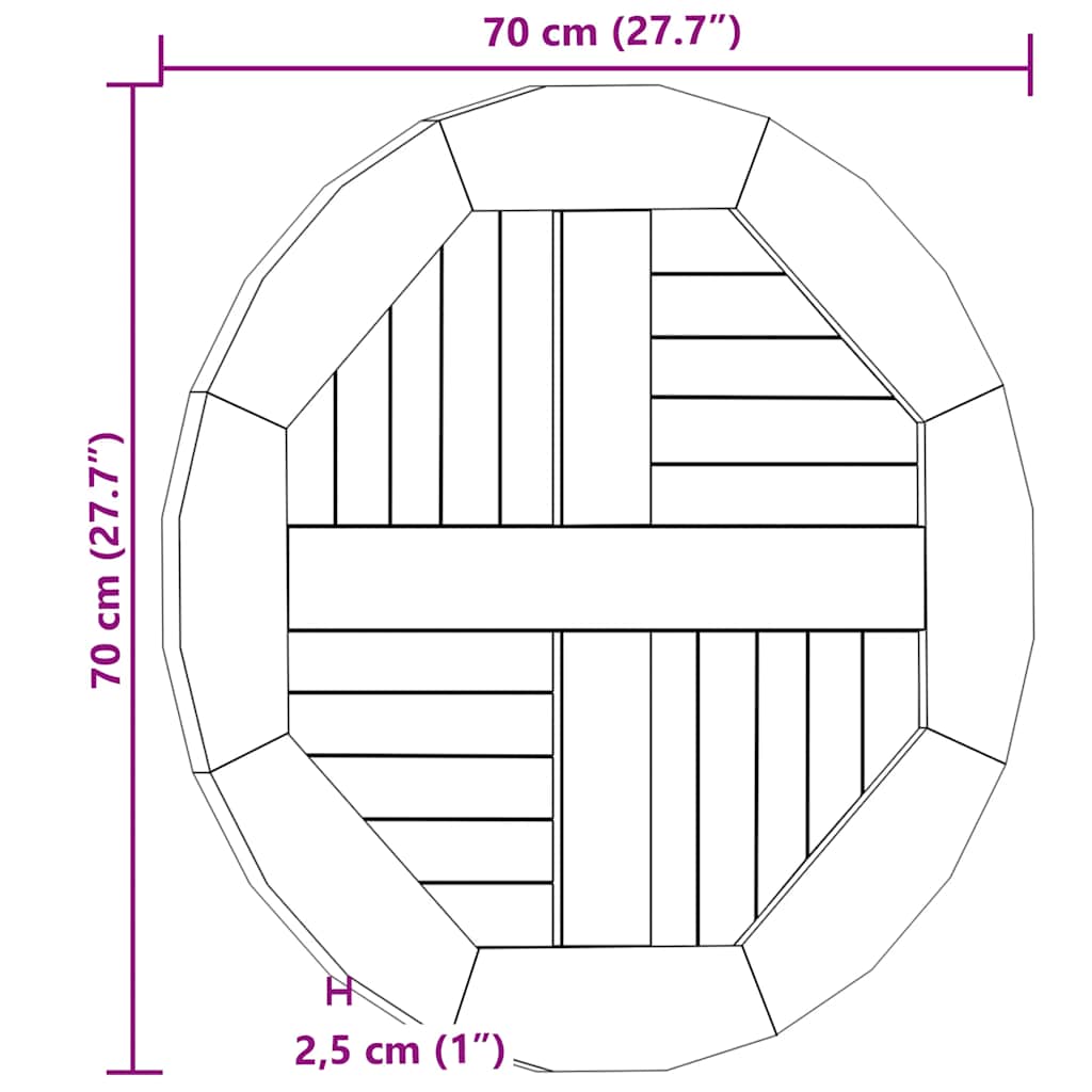 Stolna ploča od masivne tikovine okrugla 2,5 cm 70 cm