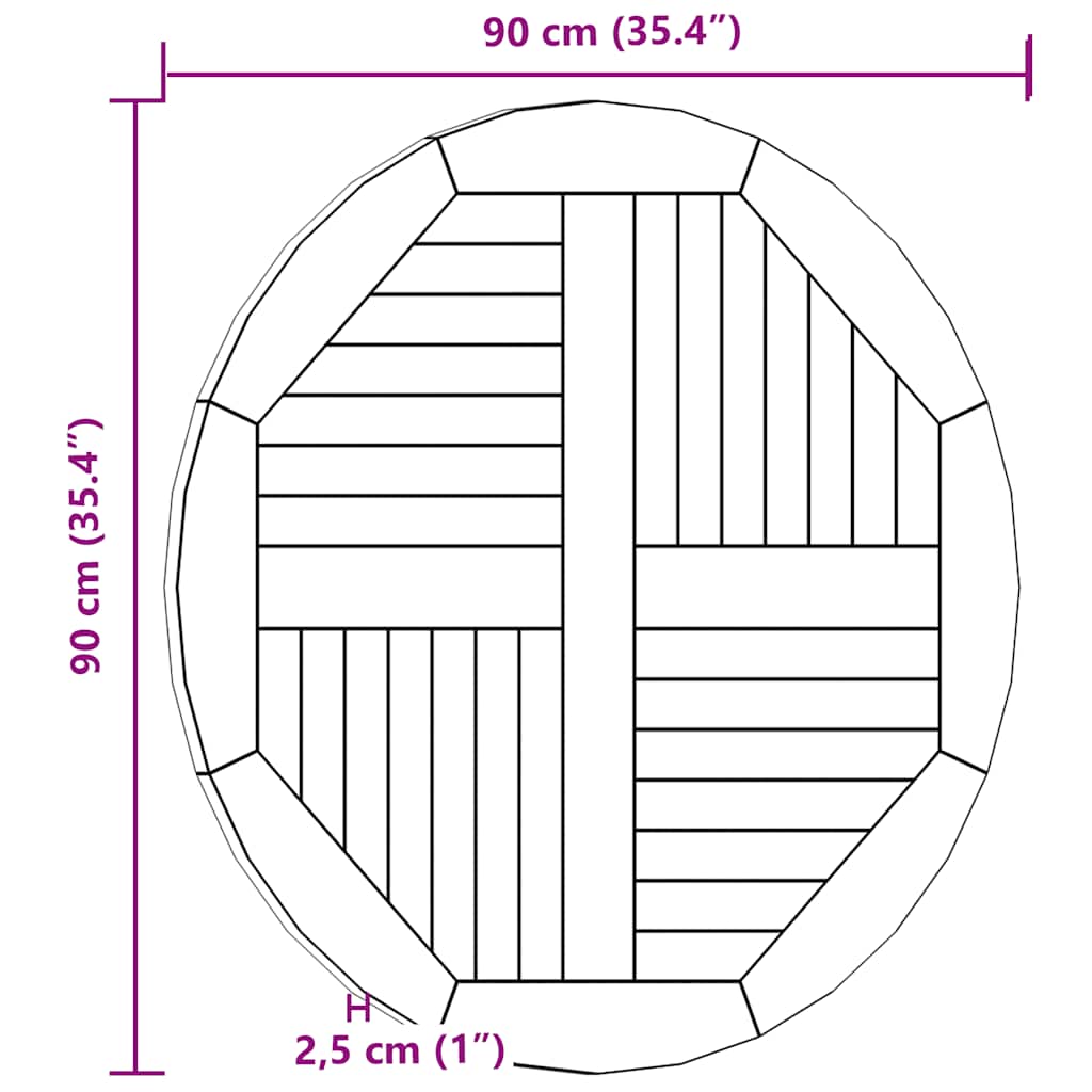 Stolna ploča od masivne tikovine okrugla 2,5 cm 90 cm