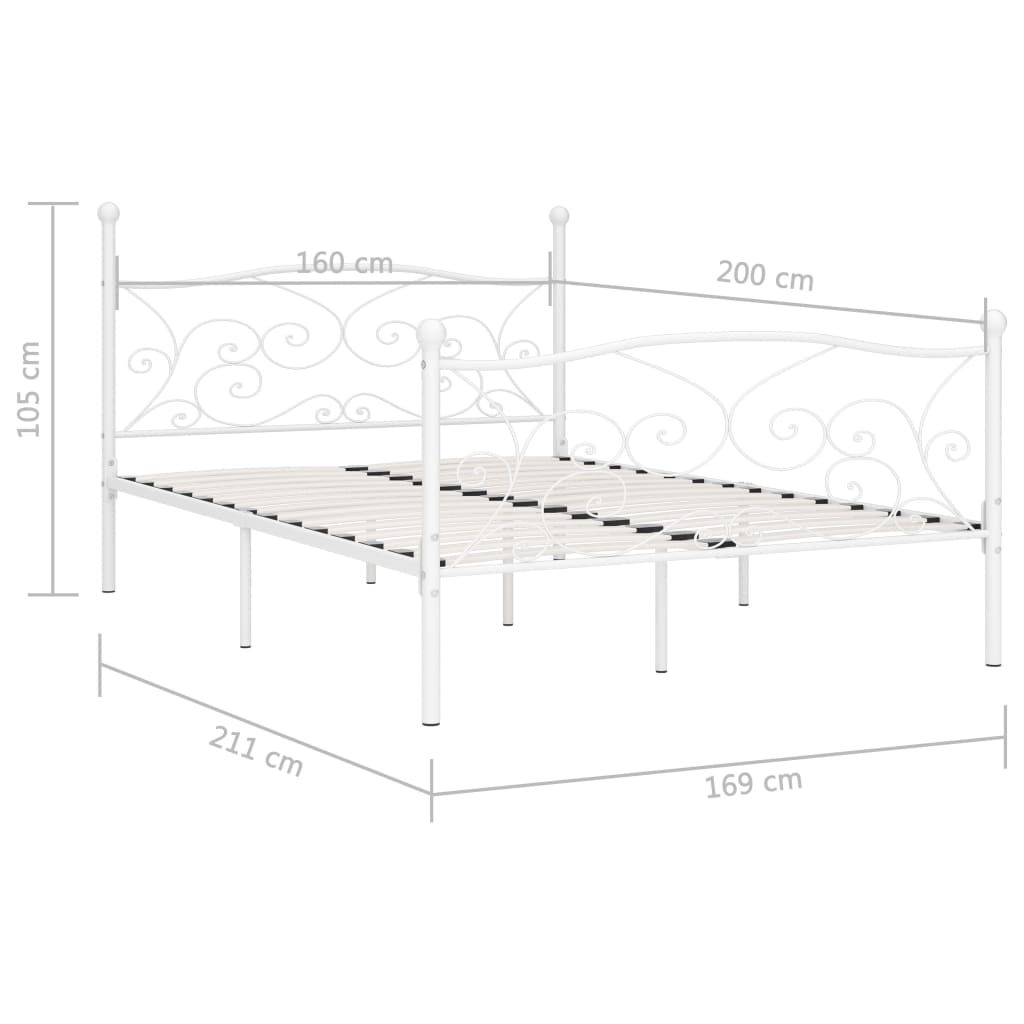 Okvir za krevet s podnicama bijeli metalni 160 x 200 cm
