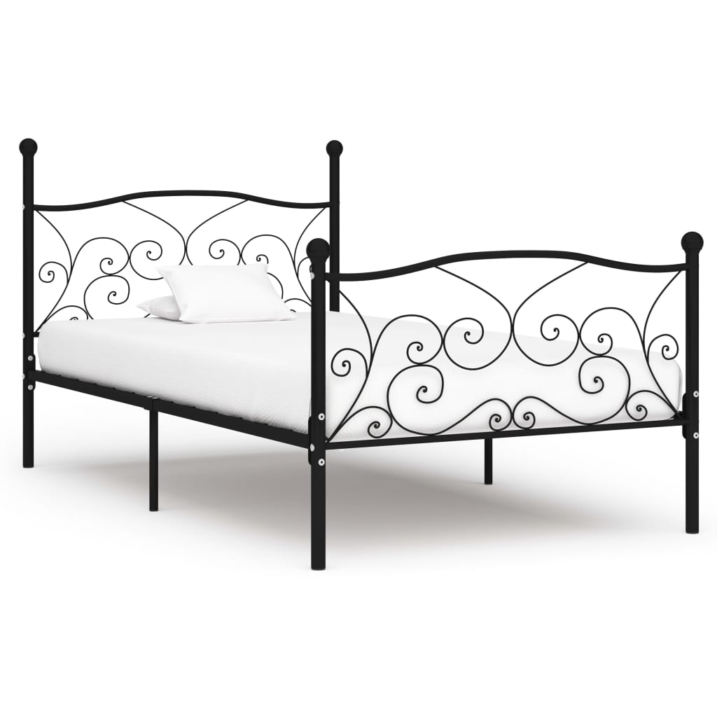 Okvir za krevet s podnicama crni metalni 100 x 200 cm
