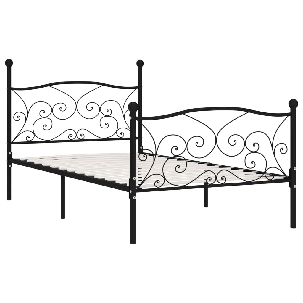 Okvir za krevet s podnicama crni metalni 100 x 200 cm