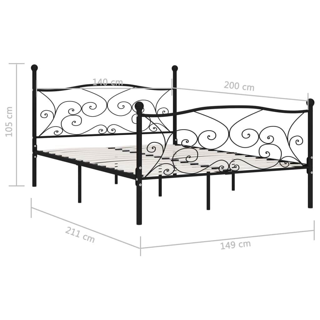 Okvir za krevet s podnicama crni metalni 140 x 200 cm