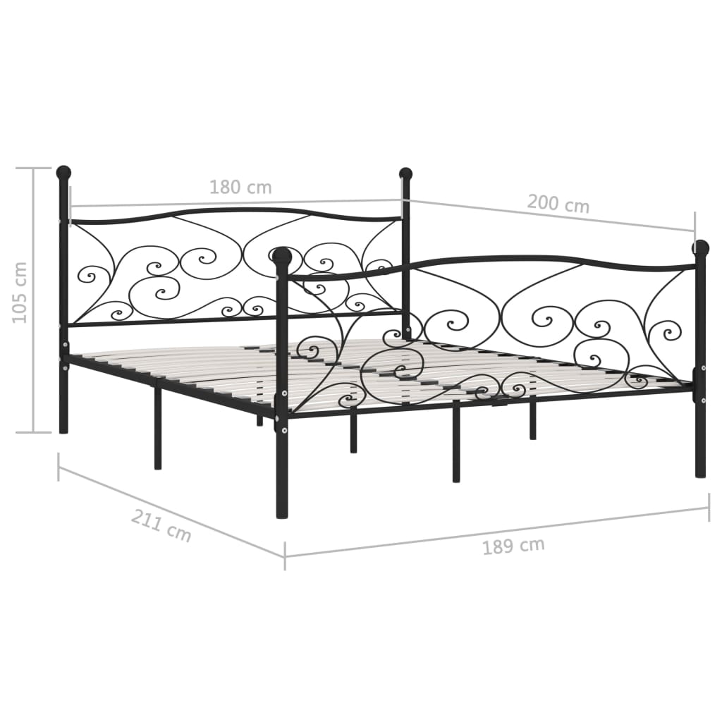 Okvir za krevet s podnicama crni metalni 180 x 200 cm