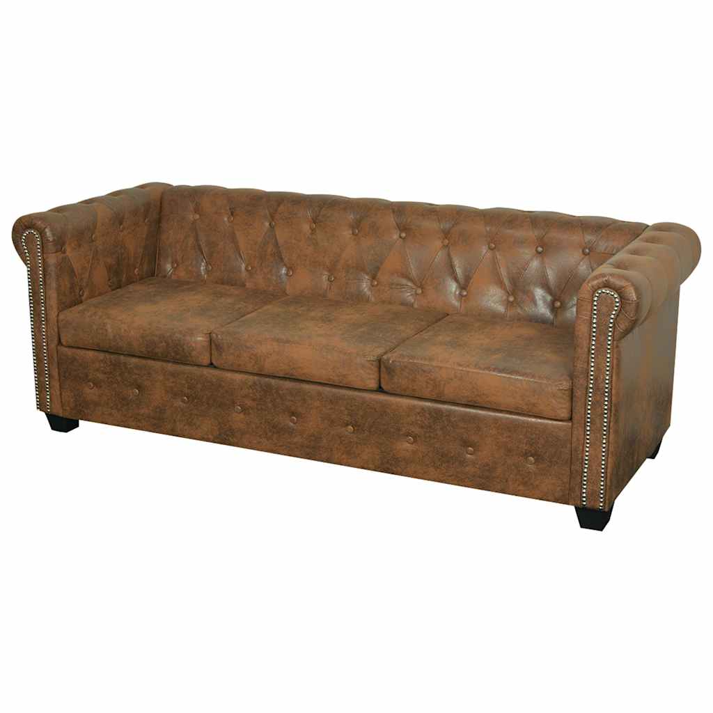 Chesterfield Sofa 3-sjedalo smeđa umjetna koža