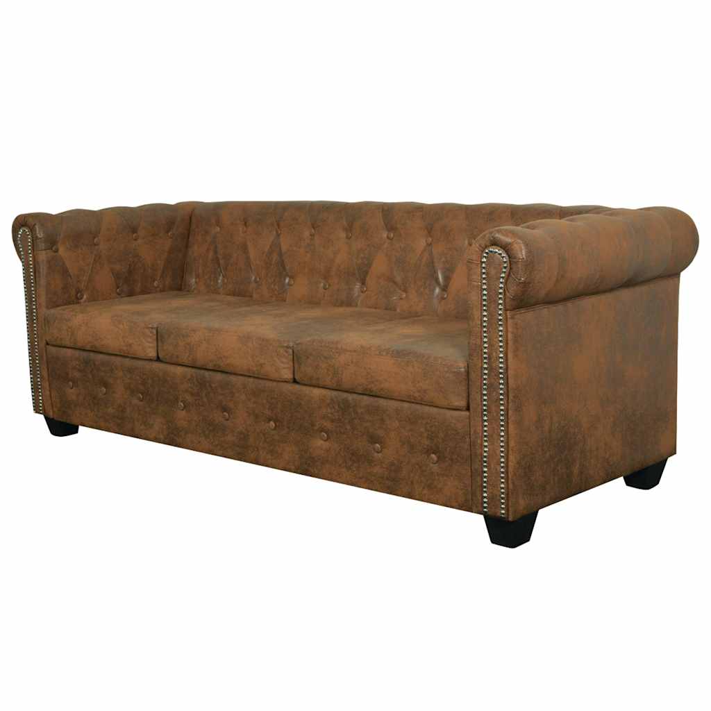 Chesterfield Sofa 3-sjedalo smeđa umjetna koža