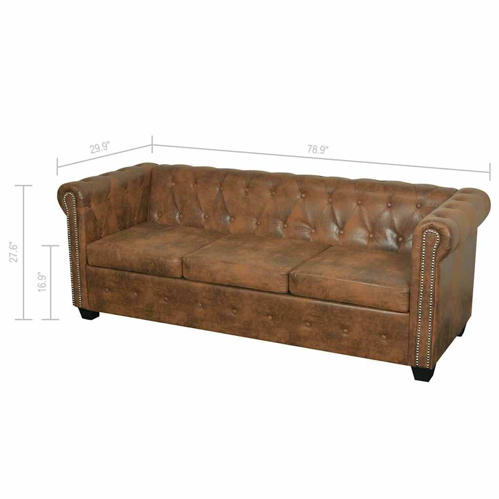 Chesterfield Sofa 3-sjedalo smeđa umjetna koža