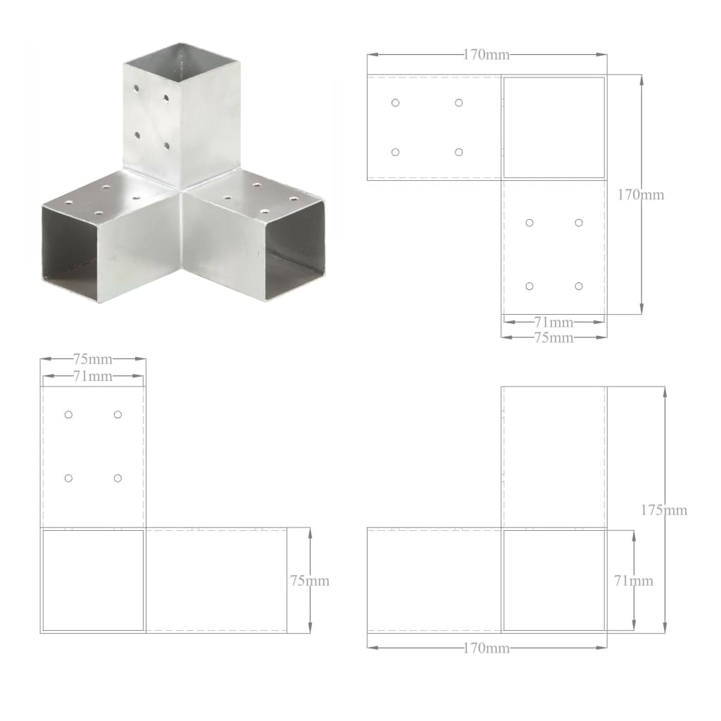 Spojnik za stupove u Y-obliku od pocinčanog metala 71 x 71 mm