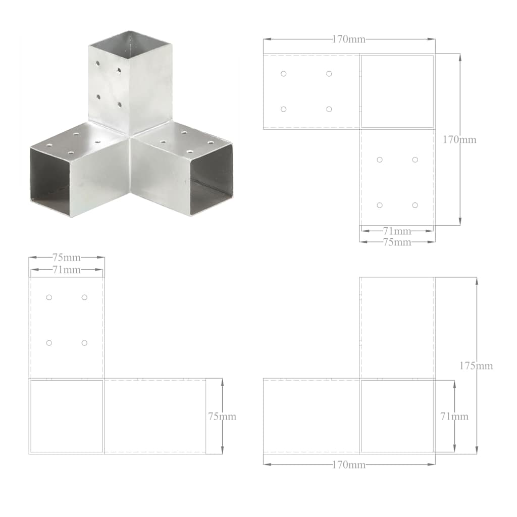 Spojnici za stupove u Y-obliku 4 kom pocinčani metal 71 x 71 mm