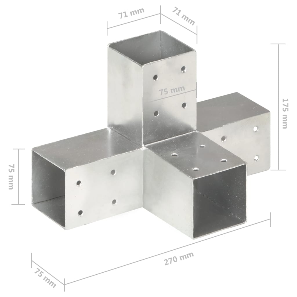 Spojnik za stupove u X-obliku od pocinčanog metala 71 x 71 mm