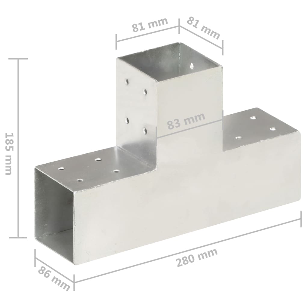 Spojnici za stupove u T-obliku 4 kom pocinčani metal 81 x 81 mm