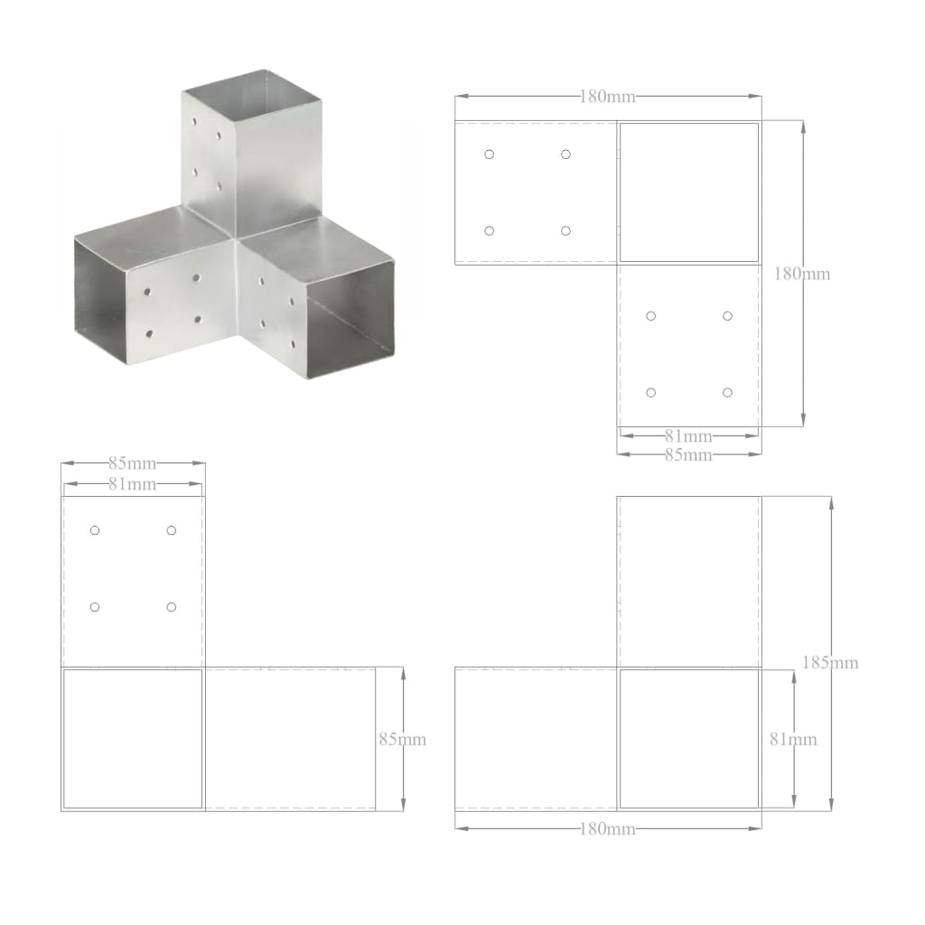 Spojnik za stupove u Y-obliku od pocinčanog metala 81 x 81 mm