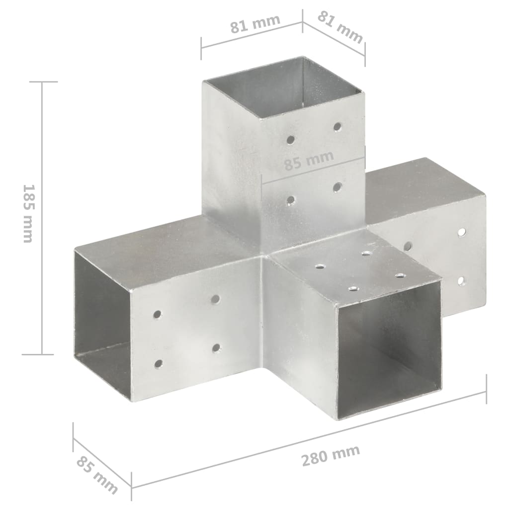Spojnik za stupove u X-obliku od pocinčanog metala 81 x 81 mm