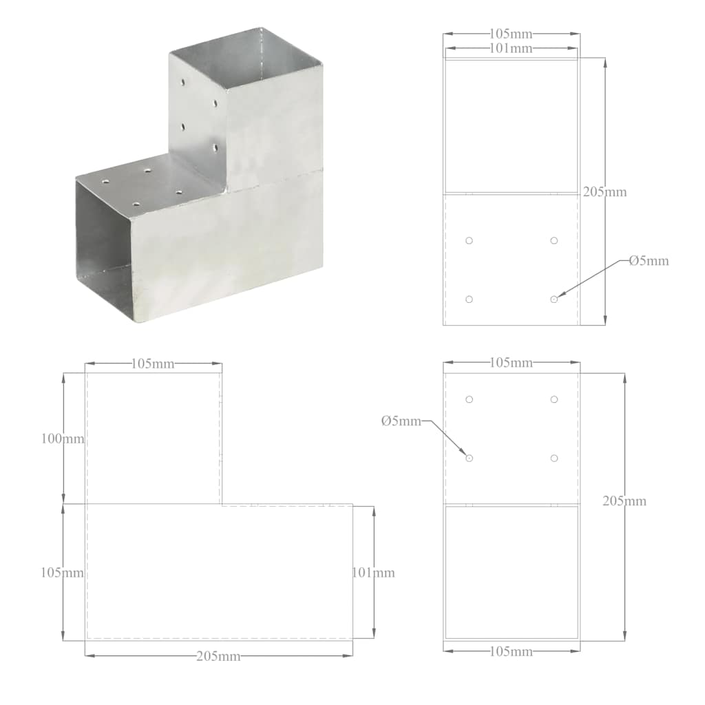Spojnik za stupove u L-obliku od pocinčanog metala 101 x 101 mm