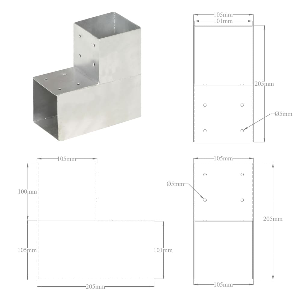 Spojnici za stupove u L-obliku 4 kom pocinčani metal 101x101 mm