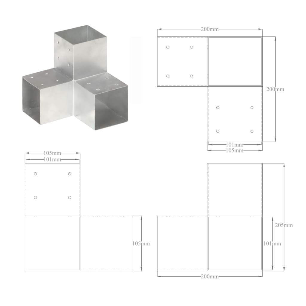Spojnik za stupove u Y-obliku od pocinčanog metala 101 x 101 mm