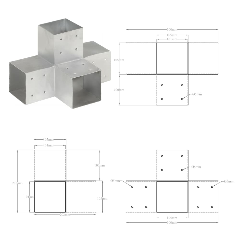 Spojnik za stupove u X-obliku od pocinčanog metala 101 x 101 mm