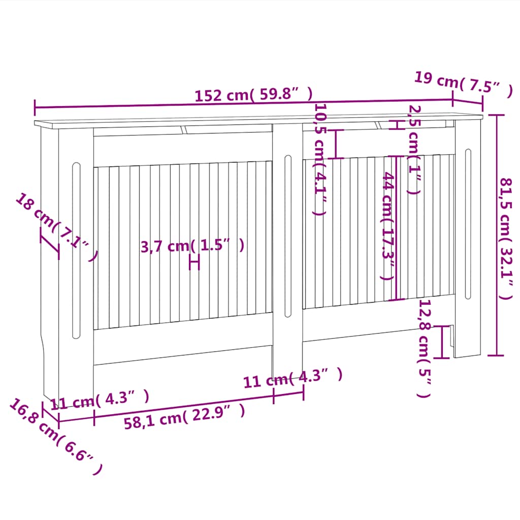 Pokrov za radijator antracit 152 x 19 x 81,5 cm MDF