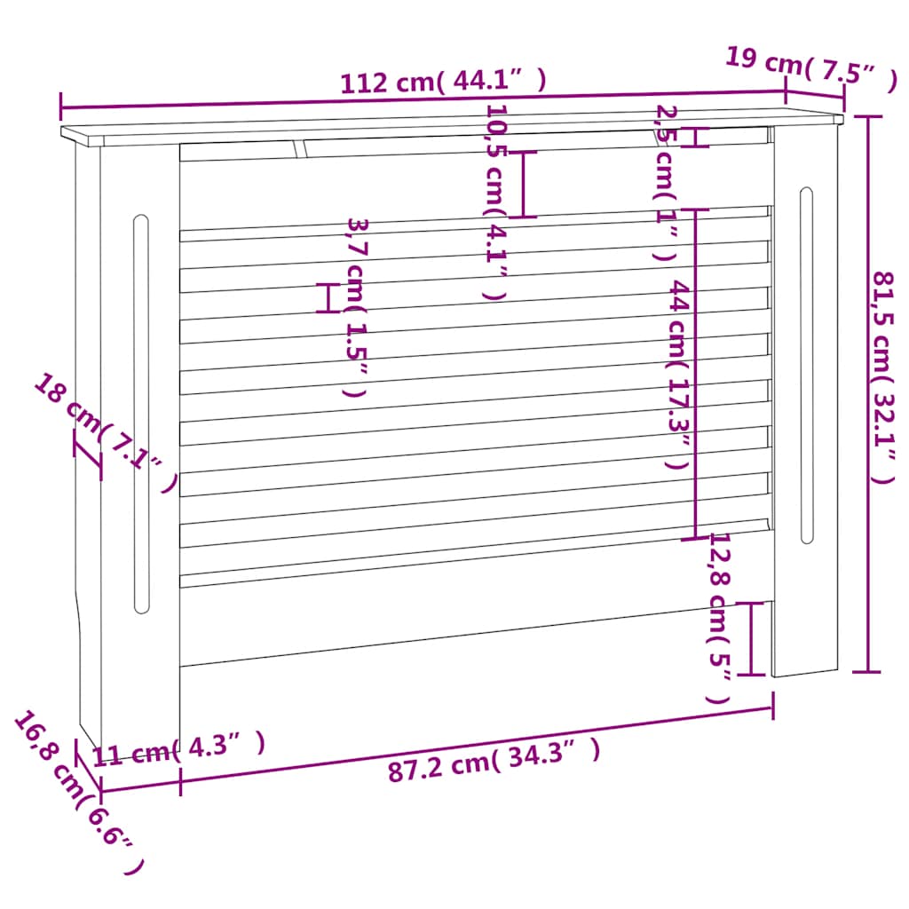 Pokrov za radijator crni 112 x 19 x 81,5 cm MDF